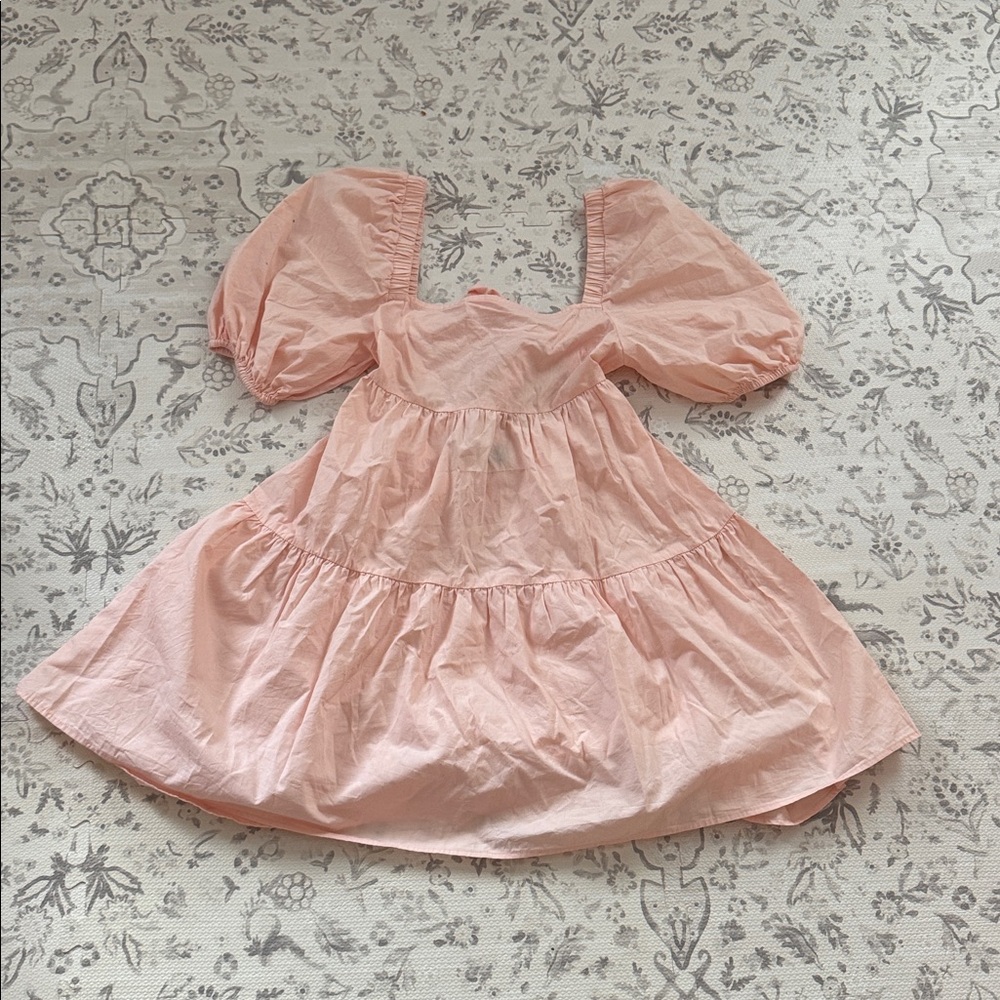 Womens Puff Sleeve tie back Tiered Dress in Light Peach